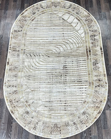 Ковер турецкий M027A Gilan (Полиэстер хит-сет, бежевый, серый) овальный